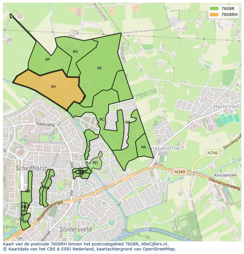 Afbeelding van het postcodegebied 7608 RH op de kaart.