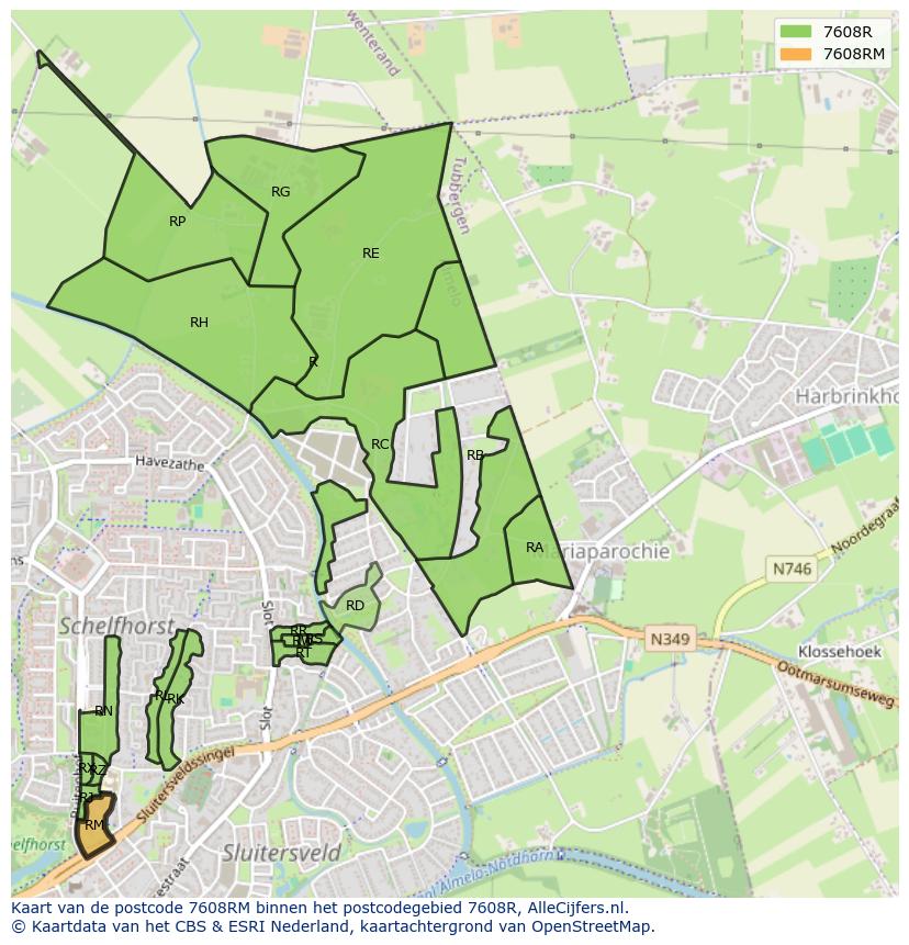 Afbeelding van het postcodegebied 7608 RM op de kaart.