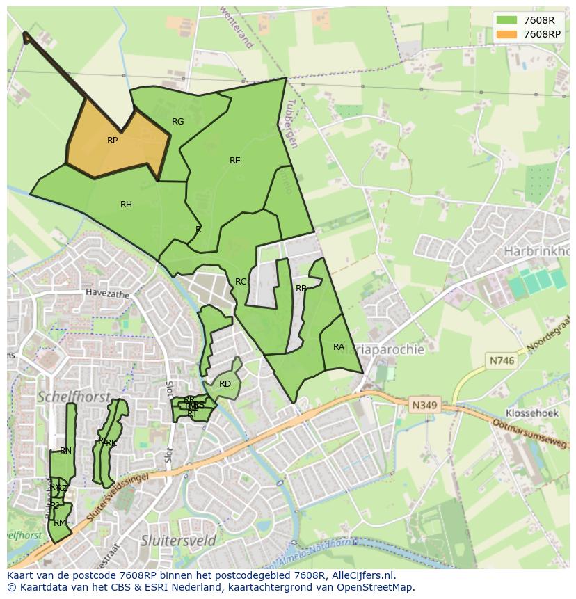Afbeelding van het postcodegebied 7608 RP op de kaart.