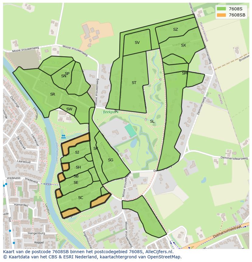 Afbeelding van het postcodegebied 7608 SB op de kaart.
