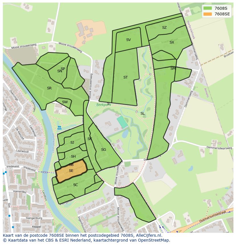 Afbeelding van het postcodegebied 7608 SE op de kaart.