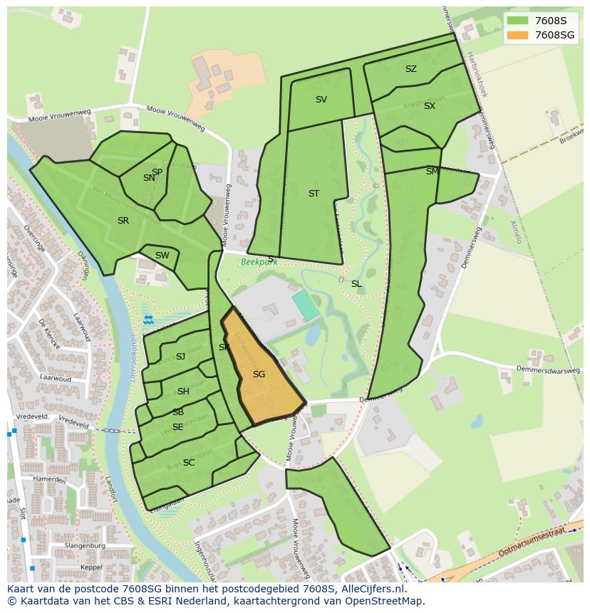 Afbeelding van het postcodegebied 7608 SG op de kaart.