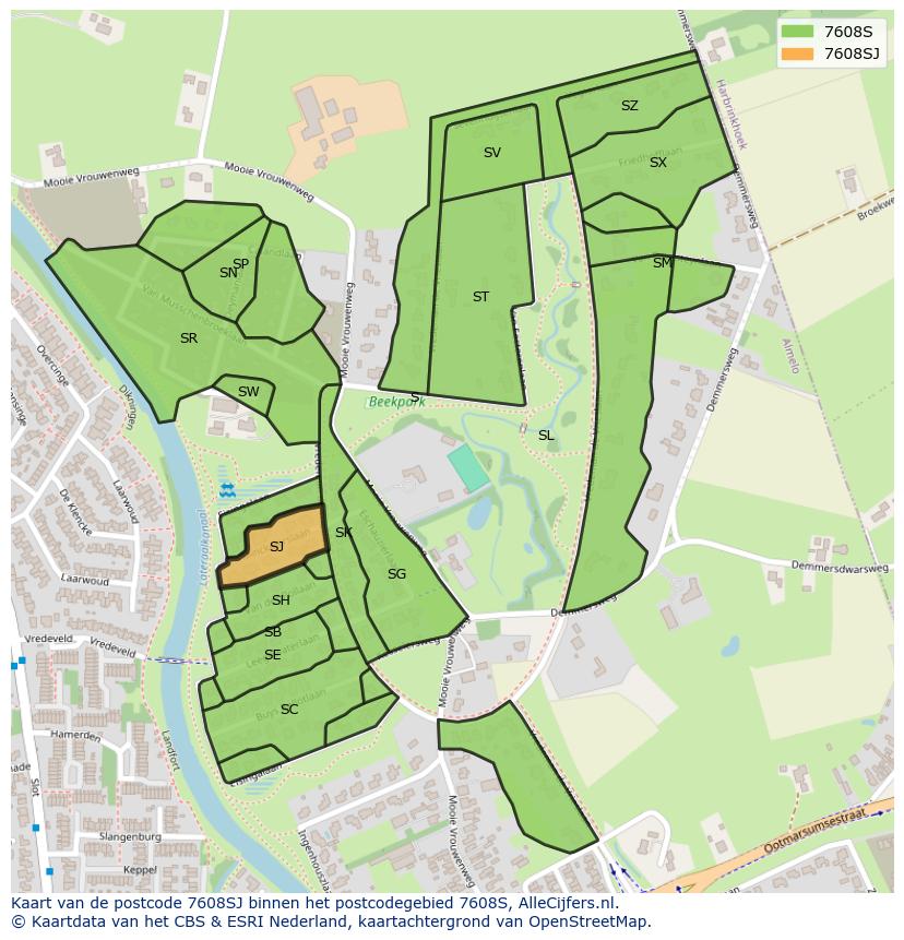 Afbeelding van het postcodegebied 7608 SJ op de kaart.