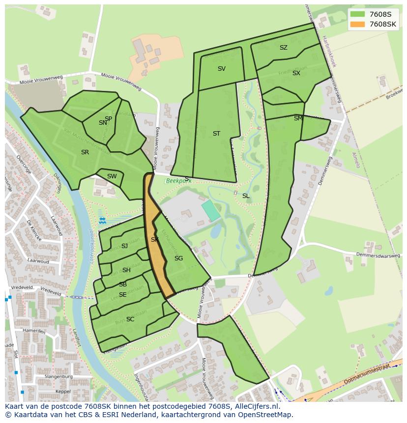 Afbeelding van het postcodegebied 7608 SK op de kaart.