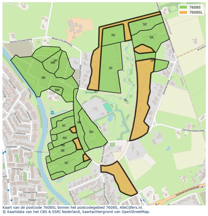 Afbeelding van het postcodegebied 7608 SL op de kaart.