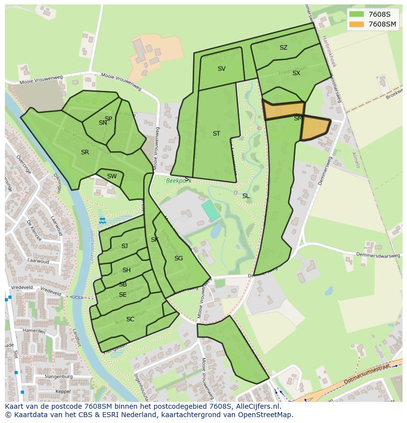 Afbeelding van het postcodegebied 7608 SM op de kaart.