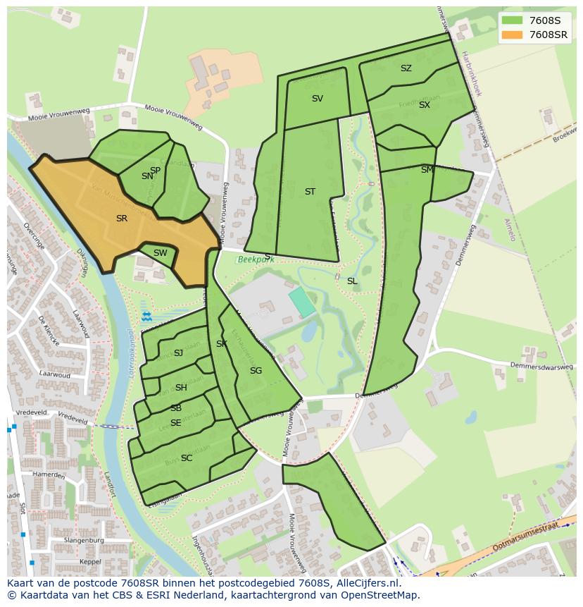 Afbeelding van het postcodegebied 7608 SR op de kaart.