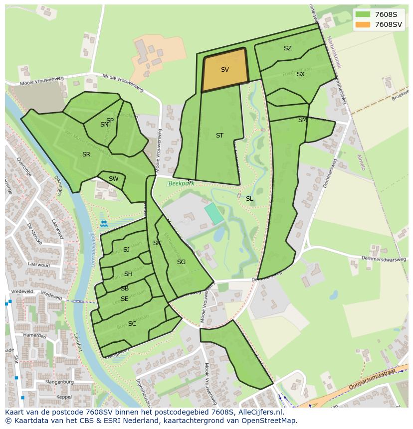 Afbeelding van het postcodegebied 7608 SV op de kaart.