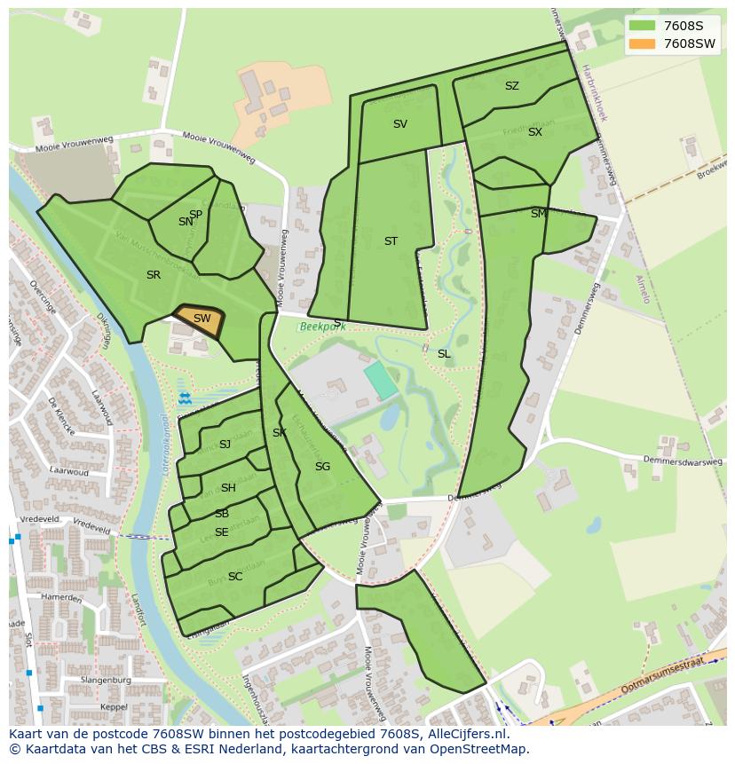 Afbeelding van het postcodegebied 7608 SW op de kaart.