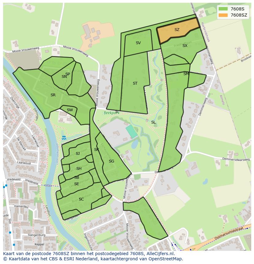 Afbeelding van het postcodegebied 7608 SZ op de kaart.