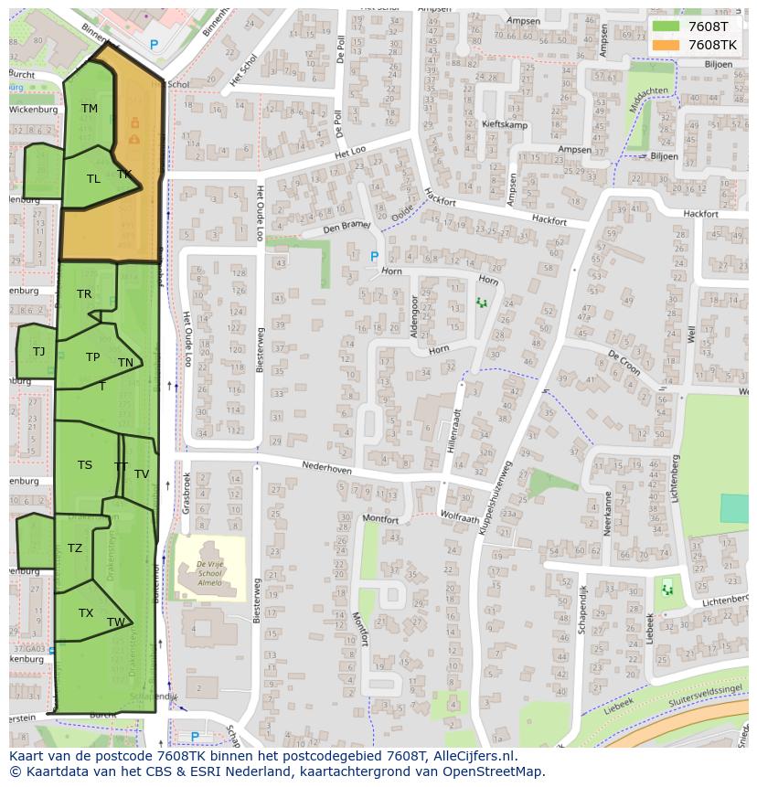 Afbeelding van het postcodegebied 7608 TK op de kaart.