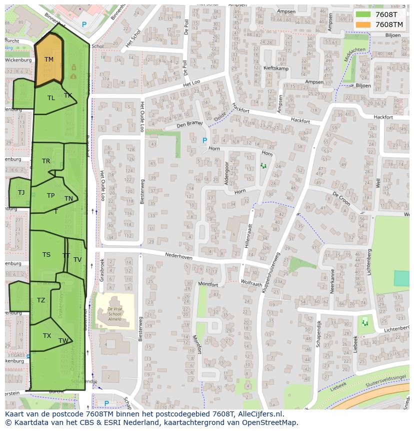 Afbeelding van het postcodegebied 7608 TM op de kaart.