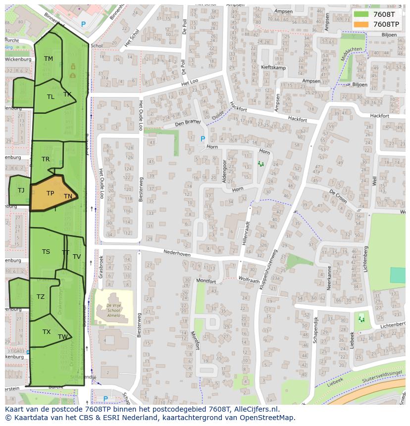 Afbeelding van het postcodegebied 7608 TP op de kaart.