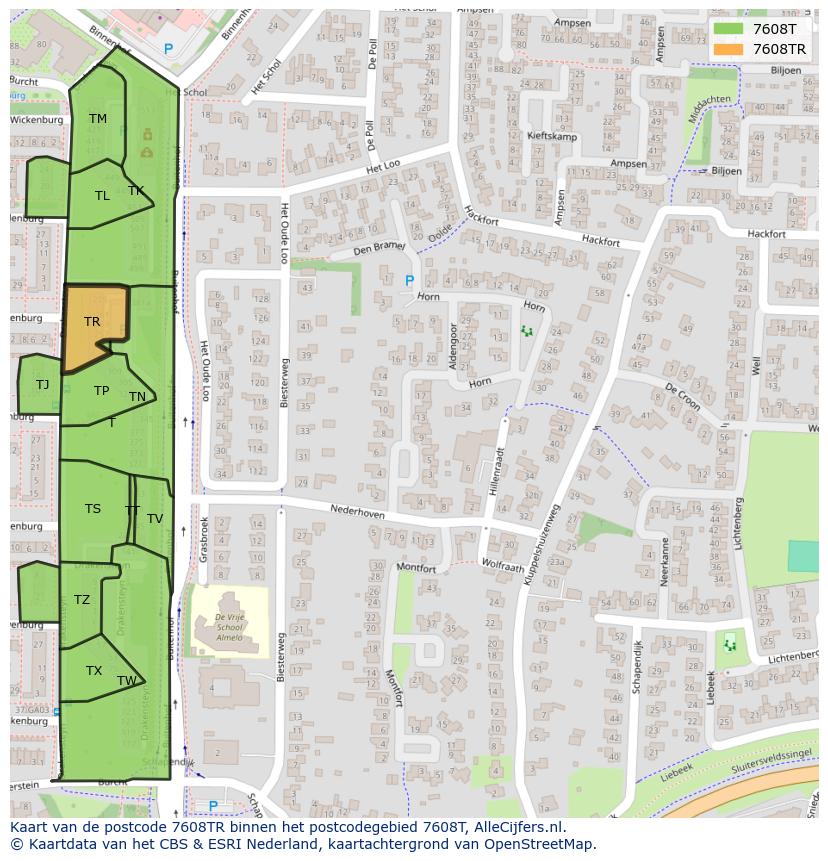Afbeelding van het postcodegebied 7608 TR op de kaart.