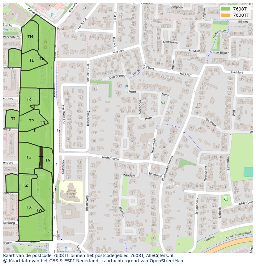 Afbeelding van het postcodegebied 7608 TT op de kaart.