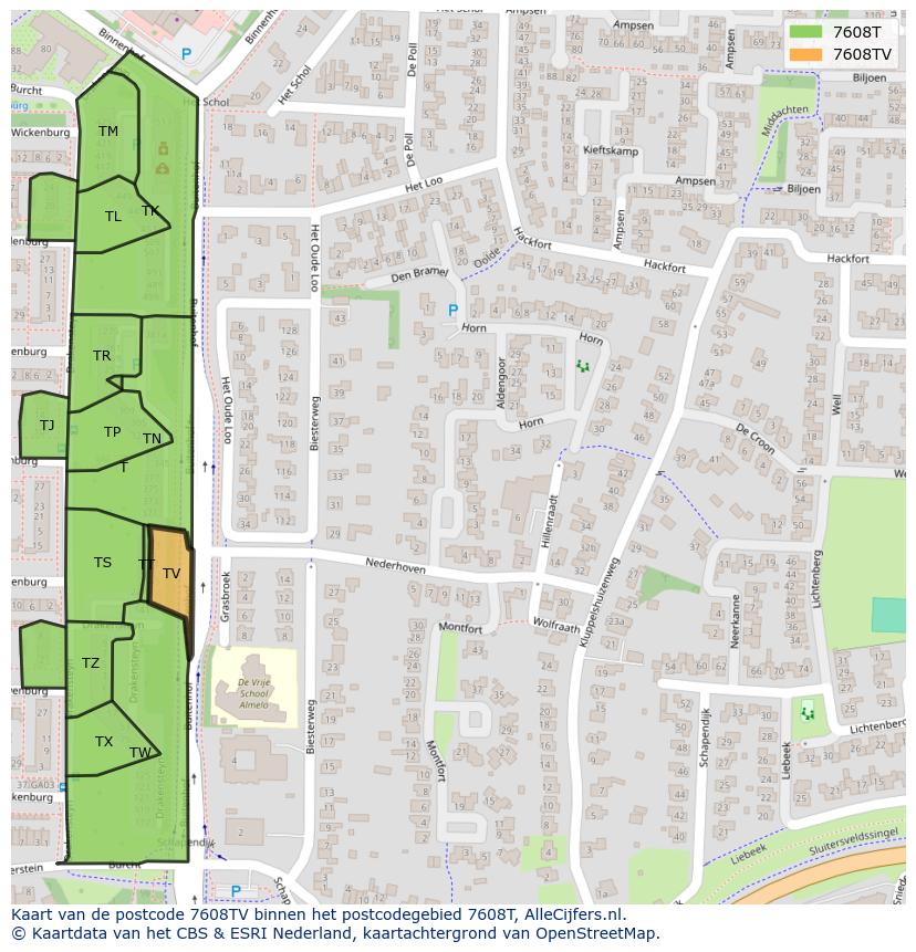 Afbeelding van het postcodegebied 7608 TV op de kaart.