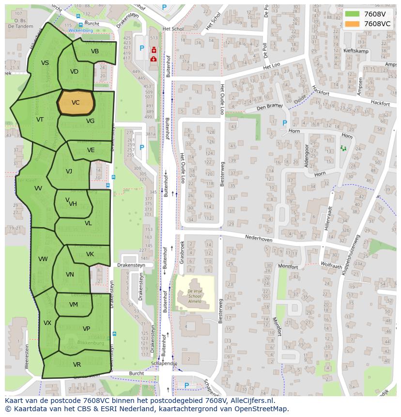 Afbeelding van het postcodegebied 7608 VC op de kaart.