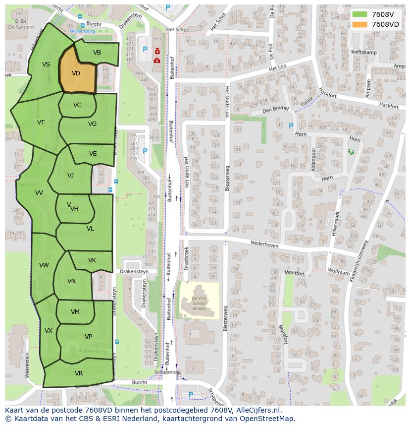 Afbeelding van het postcodegebied 7608 VD op de kaart.