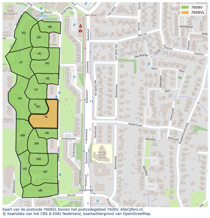 Afbeelding van het postcodegebied 7608 VL op de kaart.