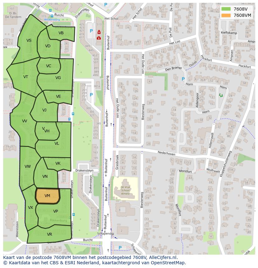Afbeelding van het postcodegebied 7608 VM op de kaart.
