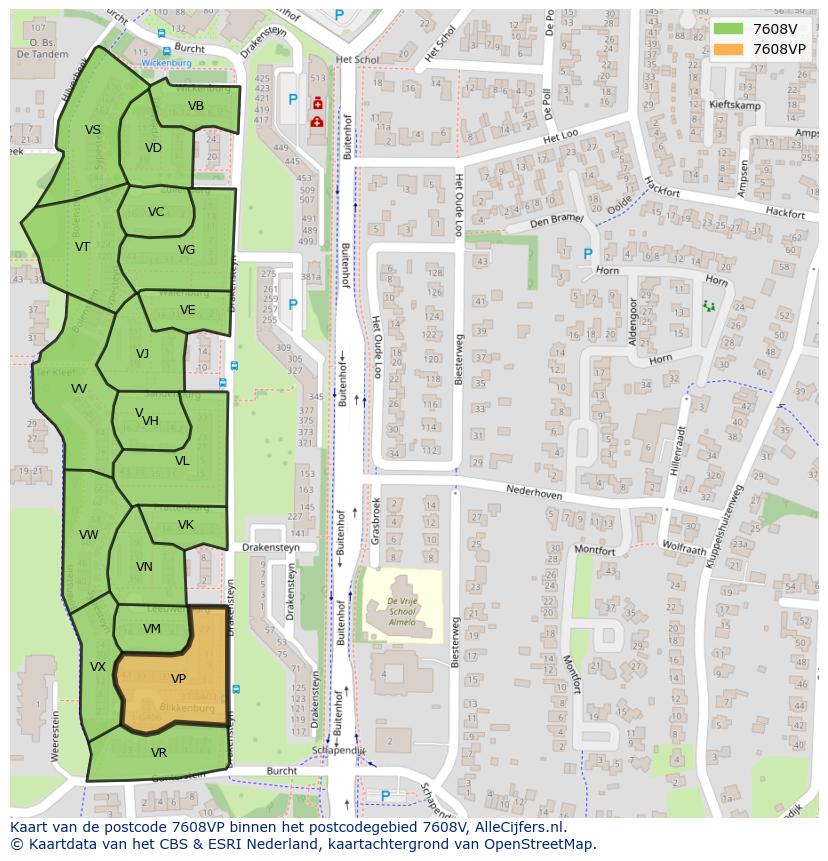 Afbeelding van het postcodegebied 7608 VP op de kaart.