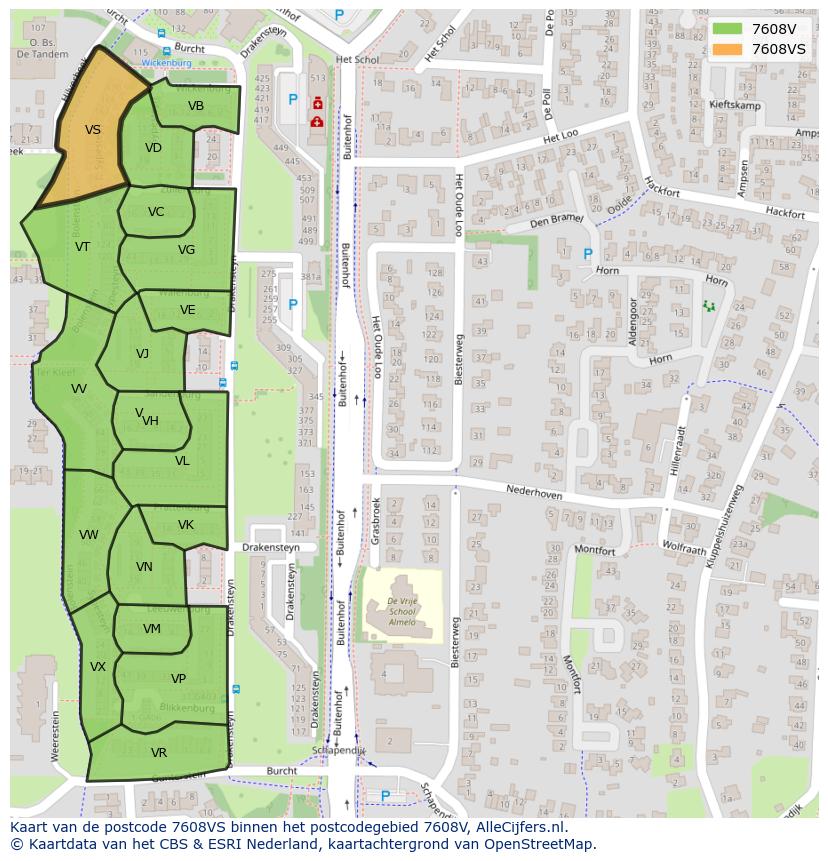 Afbeelding van het postcodegebied 7608 VS op de kaart.