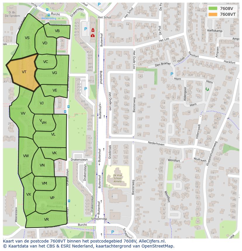 Afbeelding van het postcodegebied 7608 VT op de kaart.
