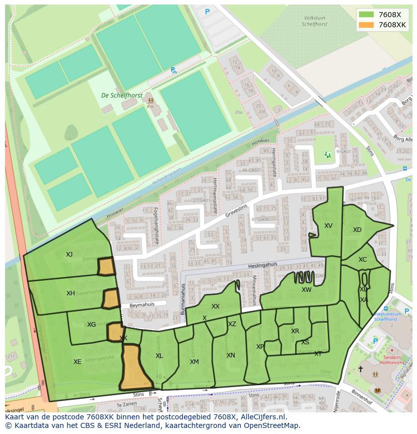 Afbeelding van het postcodegebied 7608 XK op de kaart.