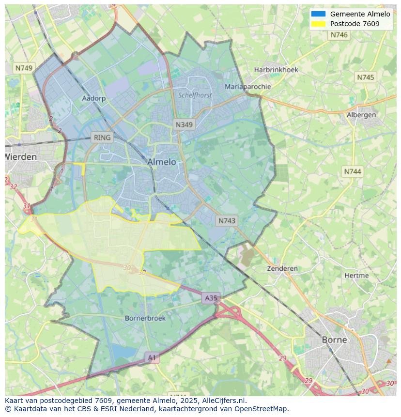 Afbeelding van het postcodegebied 7609 op de kaart.