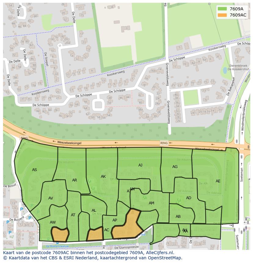 Afbeelding van het postcodegebied 7609 AC op de kaart.
