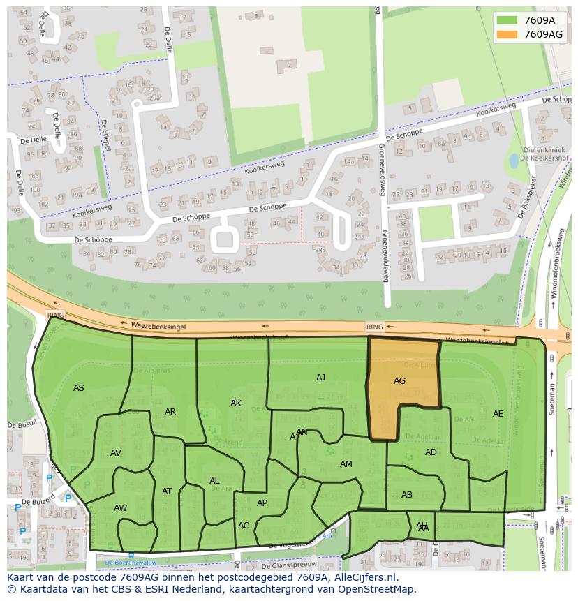 Afbeelding van het postcodegebied 7609 AG op de kaart.