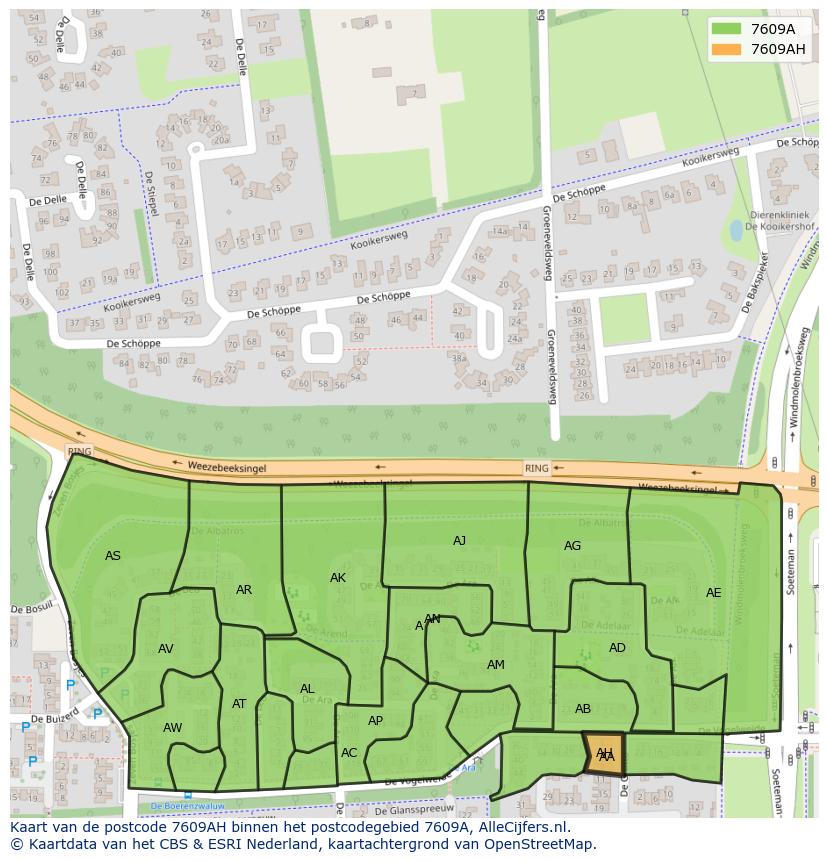 Afbeelding van het postcodegebied 7609 AH op de kaart.