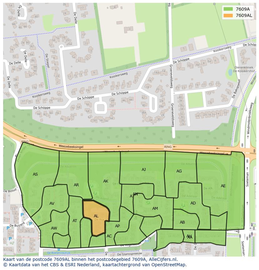 Afbeelding van het postcodegebied 7609 AL op de kaart.
