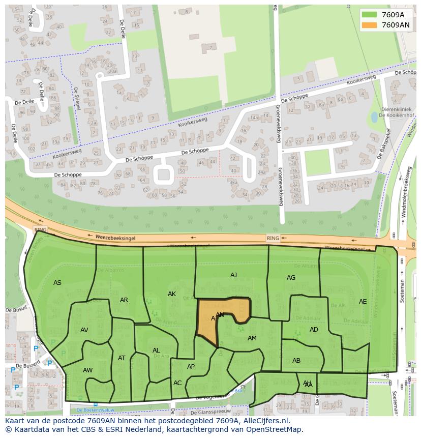 Afbeelding van het postcodegebied 7609 AN op de kaart.