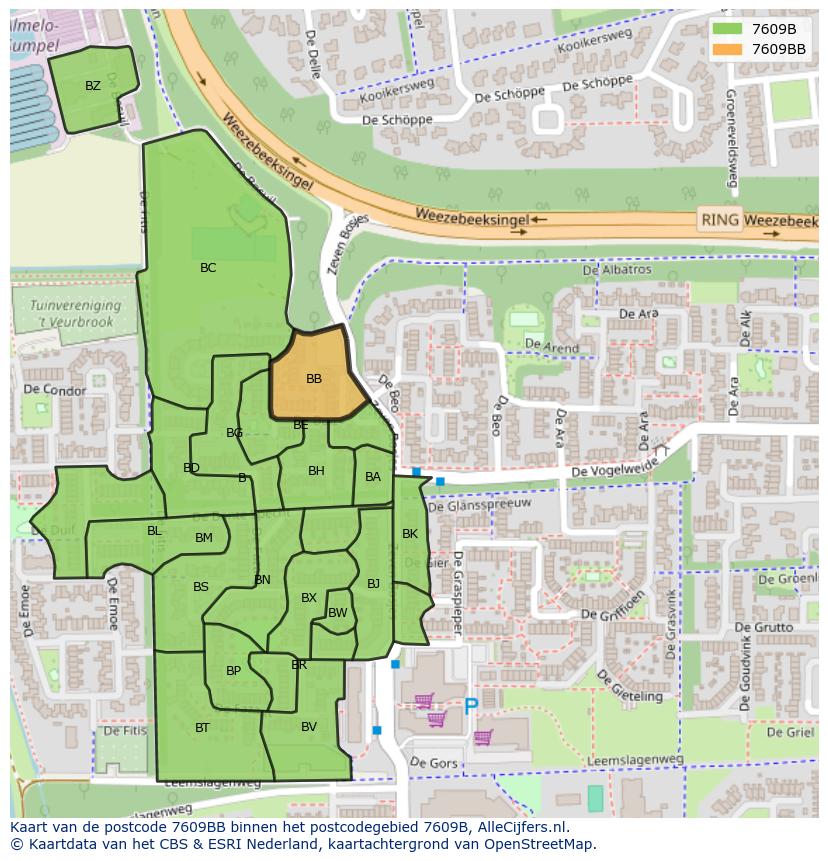 Afbeelding van het postcodegebied 7609 BB op de kaart.