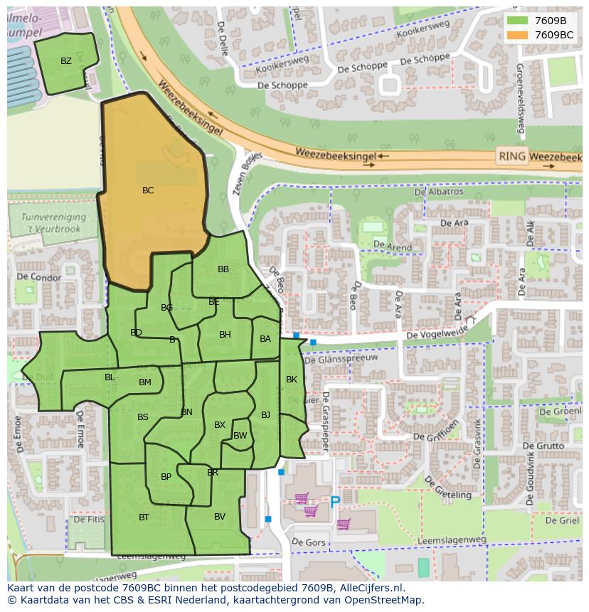 Afbeelding van het postcodegebied 7609 BC op de kaart.