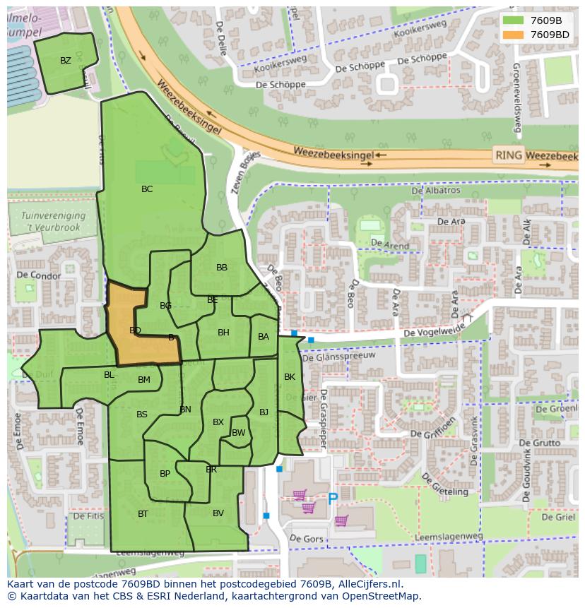 Afbeelding van het postcodegebied 7609 BD op de kaart.