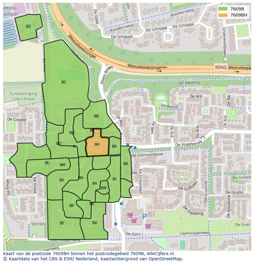 Afbeelding van het postcodegebied 7609 BH op de kaart.