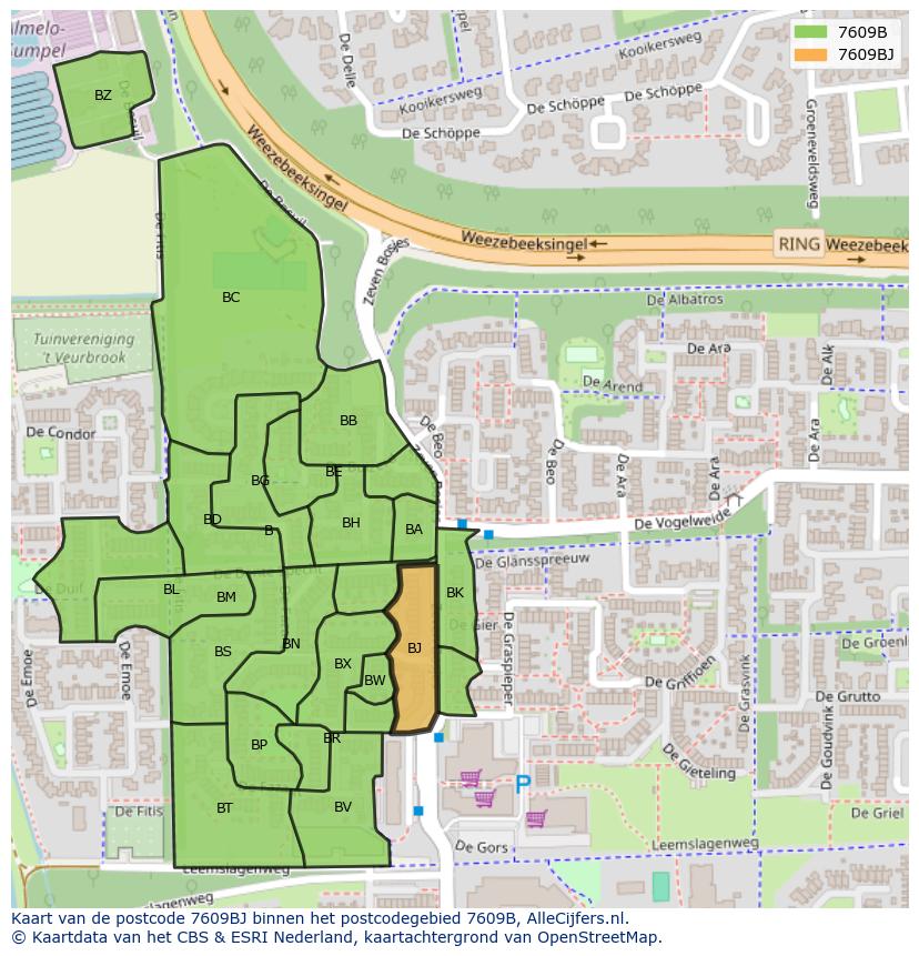 Afbeelding van het postcodegebied 7609 BJ op de kaart.