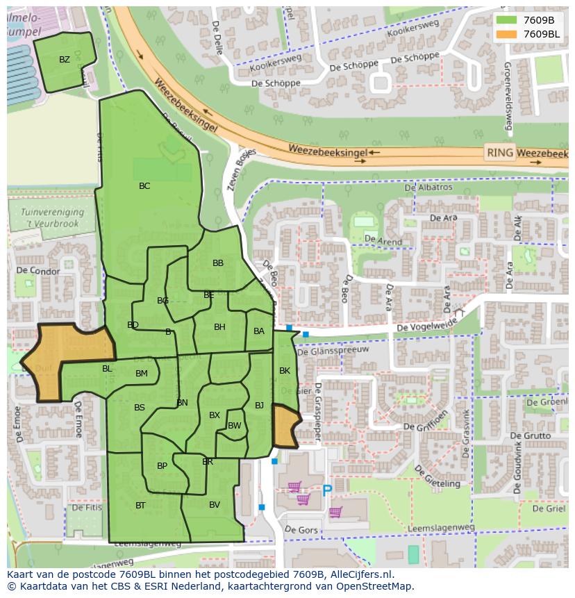 Afbeelding van het postcodegebied 7609 BL op de kaart.
