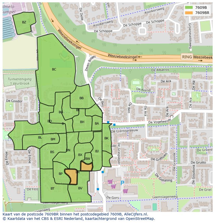 Afbeelding van het postcodegebied 7609 BR op de kaart.