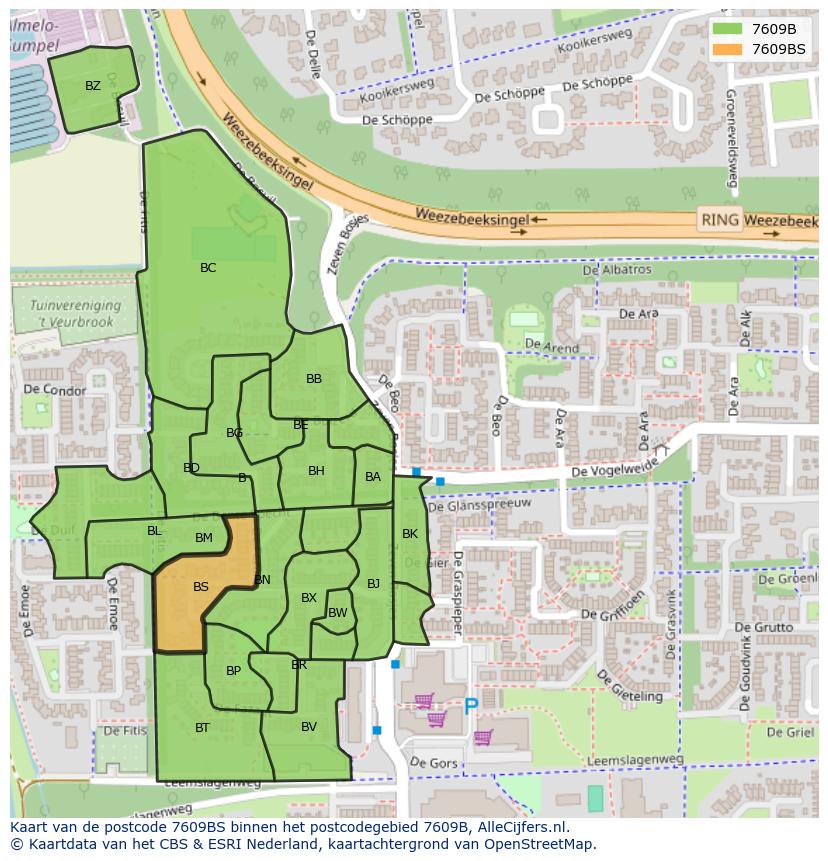 Afbeelding van het postcodegebied 7609 BS op de kaart.