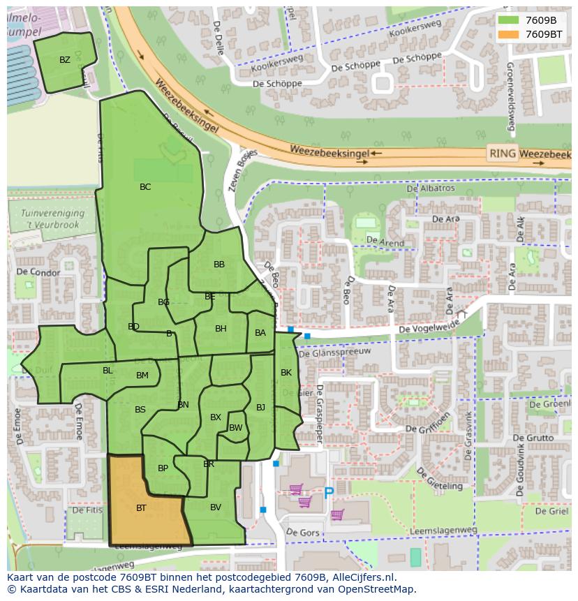 Afbeelding van het postcodegebied 7609 BT op de kaart.
