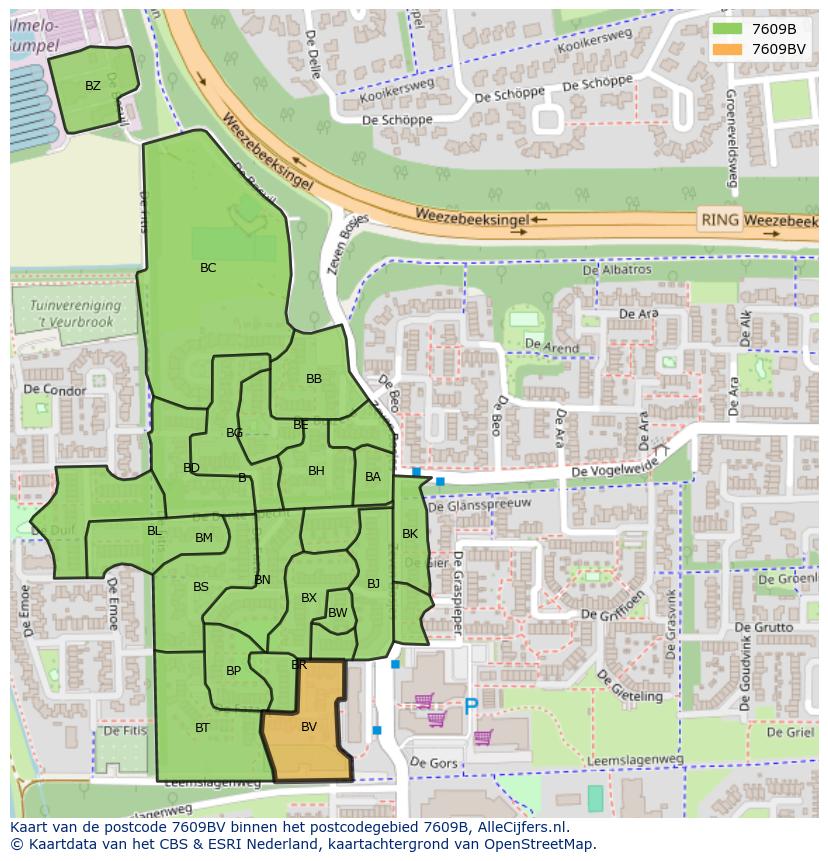 Afbeelding van het postcodegebied 7609 BV op de kaart.