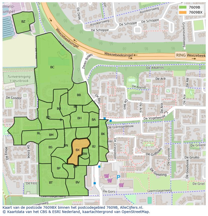 Afbeelding van het postcodegebied 7609 BX op de kaart.