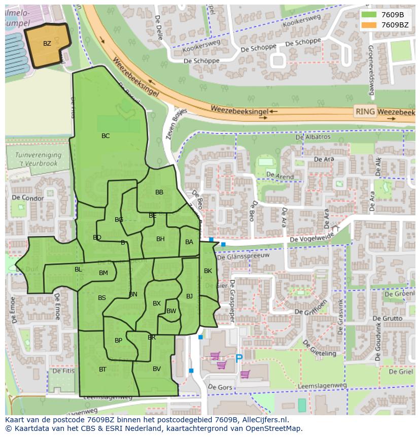 Afbeelding van het postcodegebied 7609 BZ op de kaart.