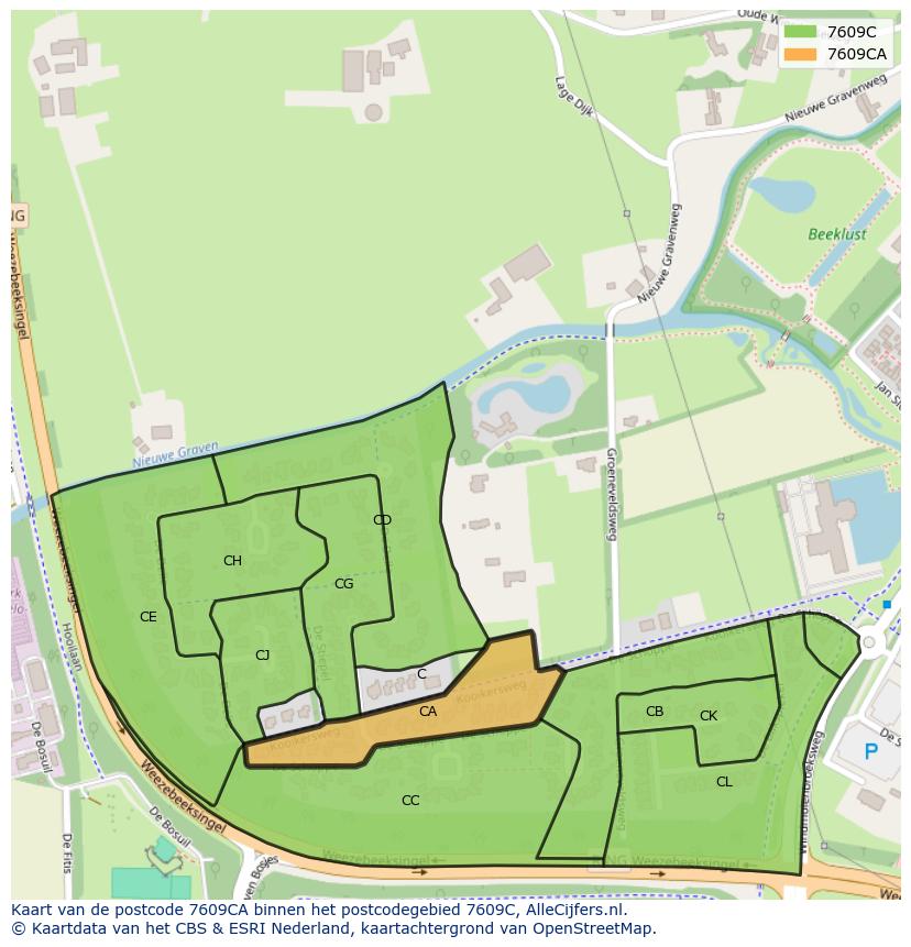 Afbeelding van het postcodegebied 7609 CA op de kaart.