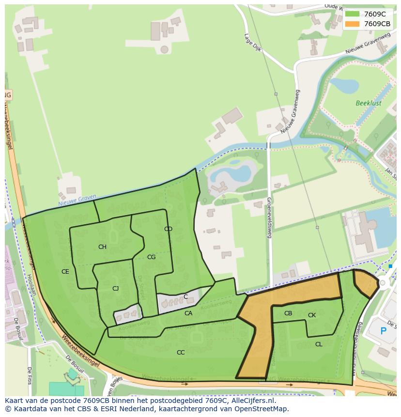 Afbeelding van het postcodegebied 7609 CB op de kaart.