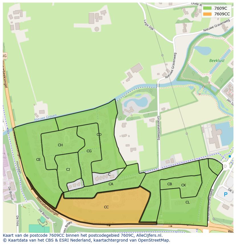 Afbeelding van het postcodegebied 7609 CC op de kaart.