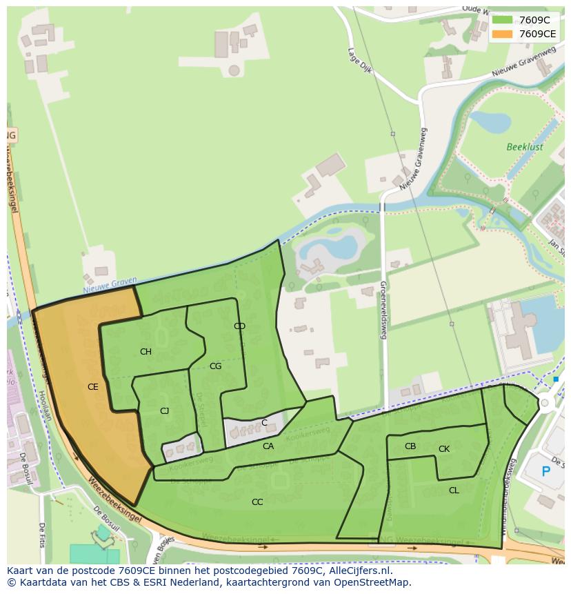 Afbeelding van het postcodegebied 7609 CE op de kaart.